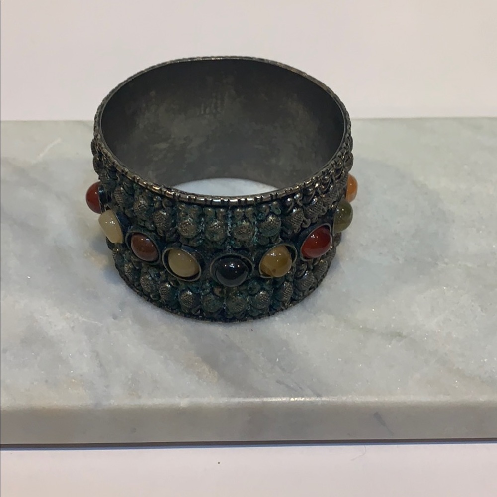 Vintage Indian Style Silver Toned Bangle Bracelet - Picture 2 of 4